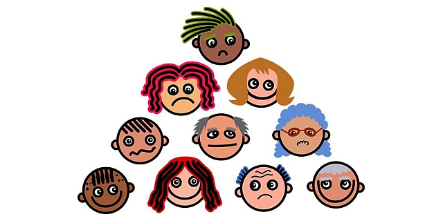 Zeichnung verschiedener junger und älterer Gesichter
