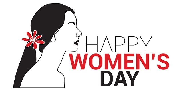 Zeichnung einer Frau mit Text Happy women´s day