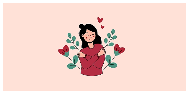 Zeichnung einer Frau, die sich selbst umarmt